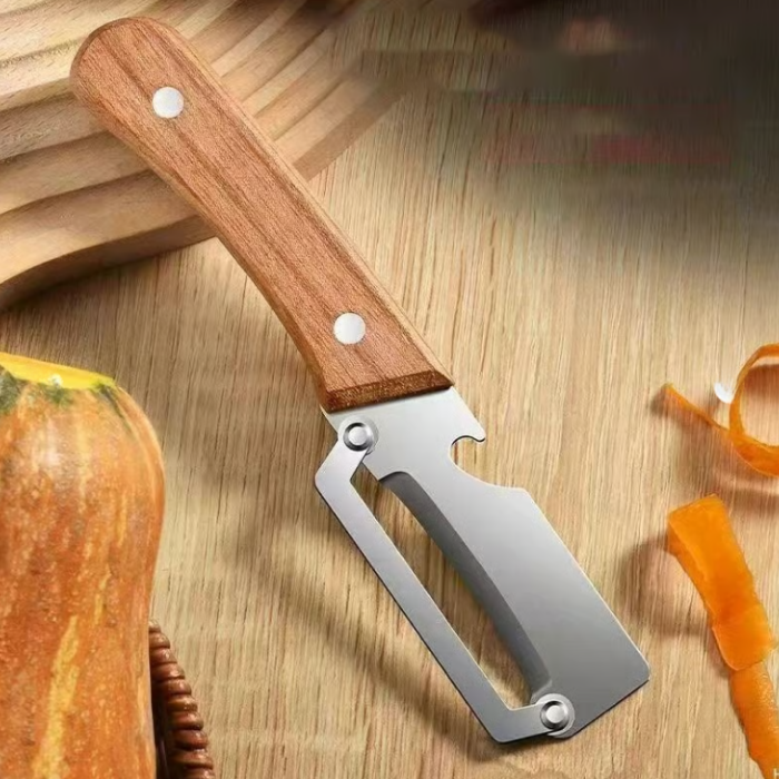 Pelador y cortador en julianas con abre botella y mango madera
