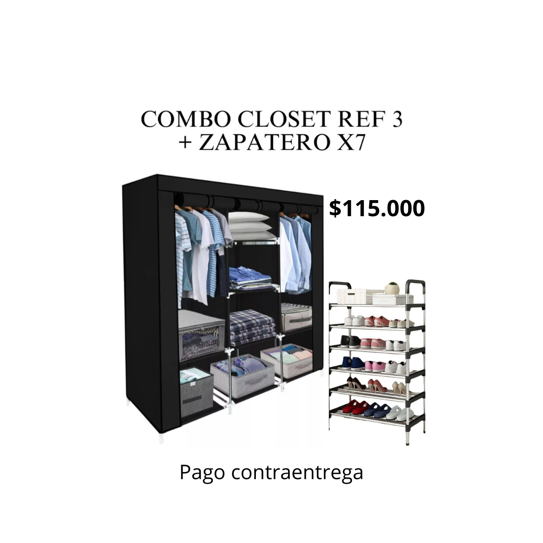 Combo Armario 3 cuerpos + zapatero 6 niv