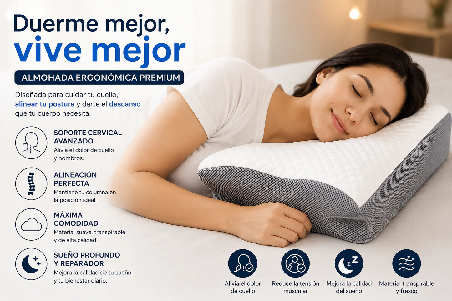 😴💙 ALMOHADA CERVICAL ERGONÓMICA ✨☁️ ¡Despierta renovado cada mañana!