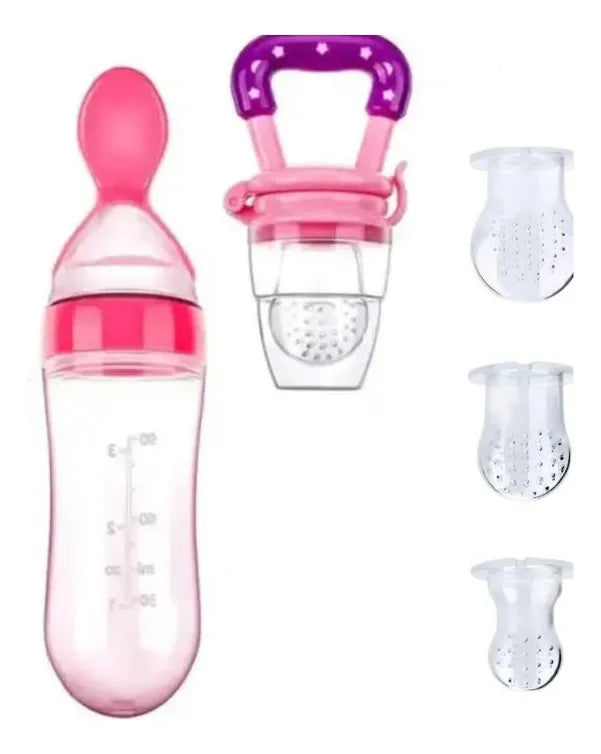 Chupo Alimentador De Fruta + Biberón Cuchara Silicona 90ml