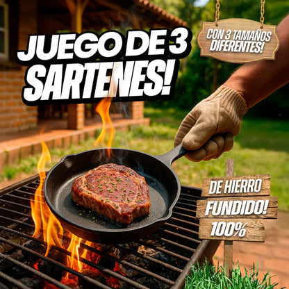 Juego De Sartenes, Hierro Fundido, (Grande, mediano y pequeño) (TT)
