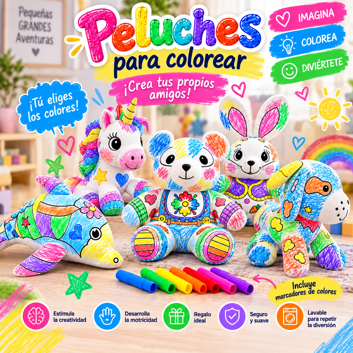 Peluche Para Colorear Lavable Colores