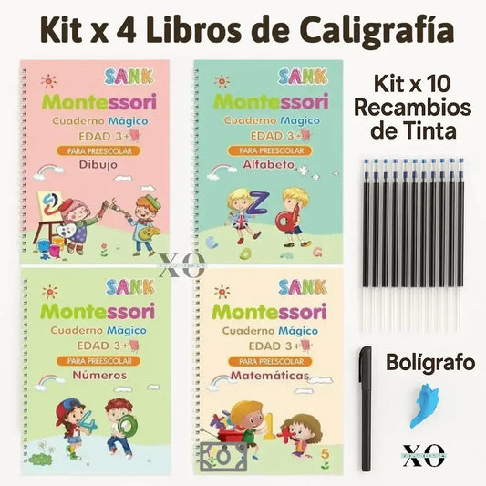 KIT X 4 LIBROS DE CALIGRAFÍA TINTA MÁGICA REUTILIZABLE